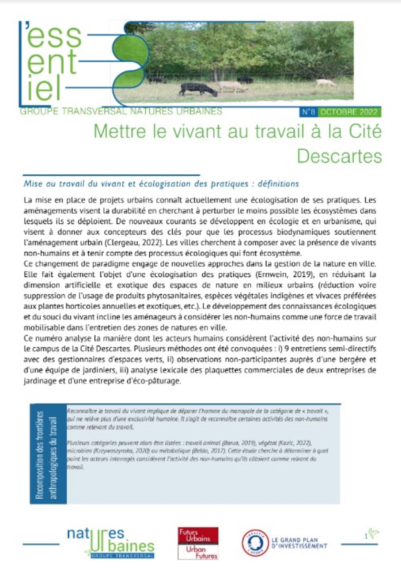 Numéro 8 : Mettre le vivant au travail à la Cité Descartes (cliquer sur l'image et télécharger au format pdf).